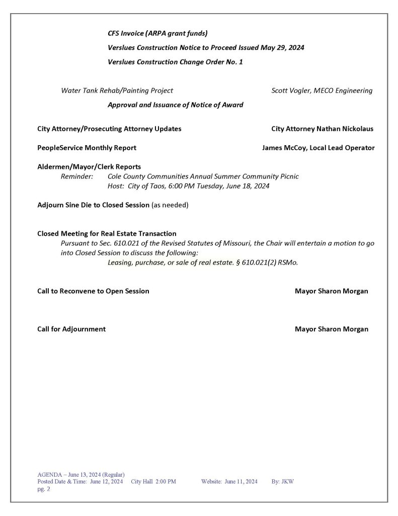 Agendas, Minutes & Notices Russellville, MO • A Place to Call Home